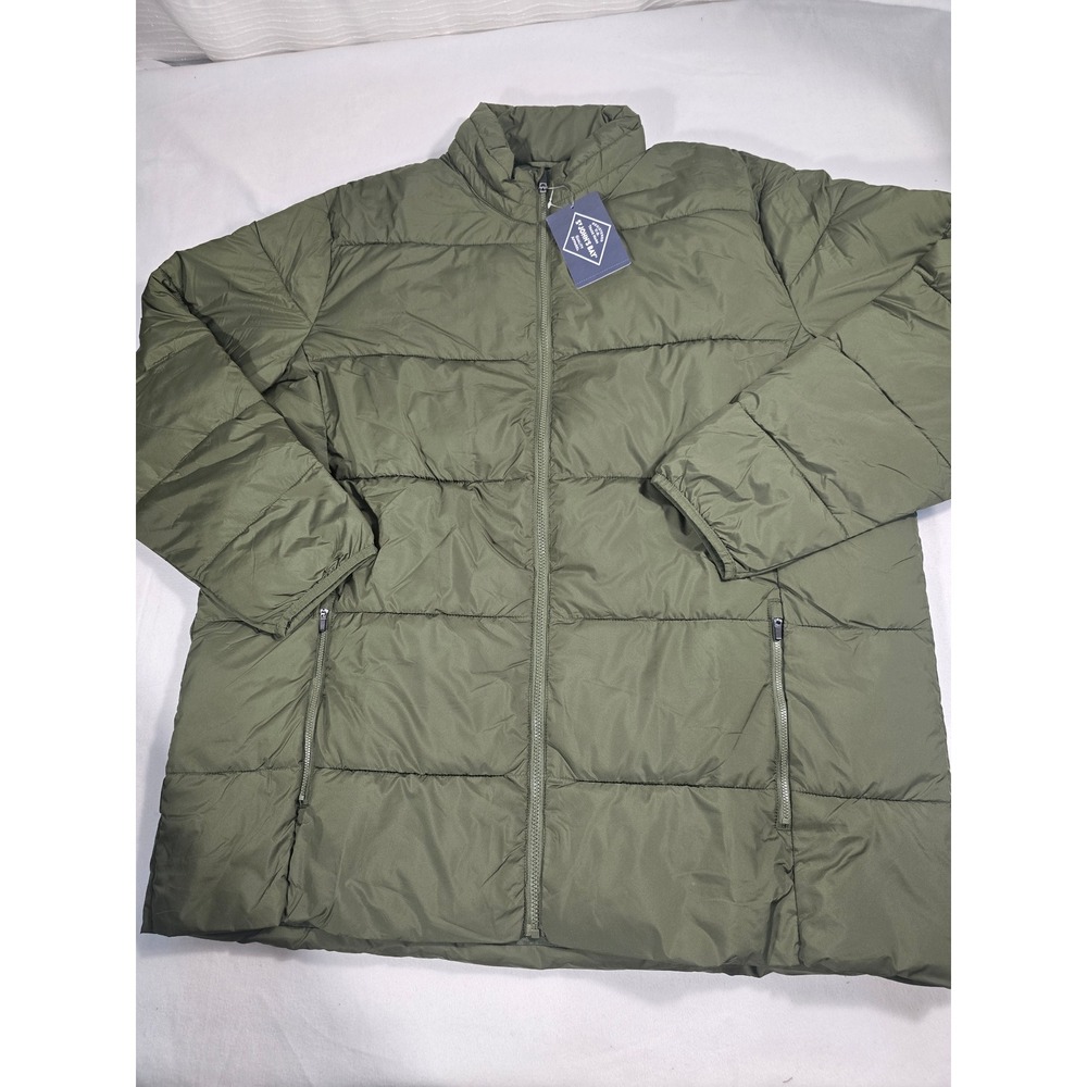 St Johns Bay Mens Puffer Jacket 2XLT Rich Avocado Green Full Zip Quilted New